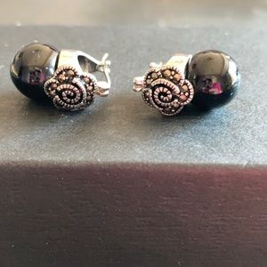 Fashion Jewelry Gem 12mm Blk Agate Earrings